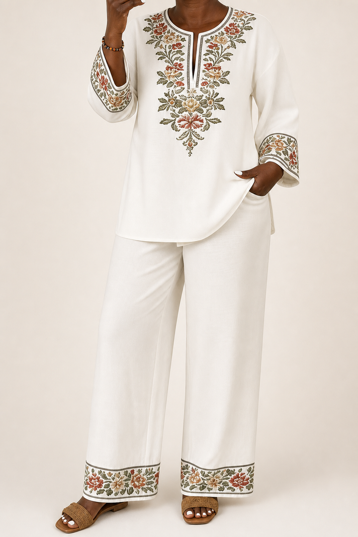 Modupeola | Floral Embroidered Two-piece Lounge Set