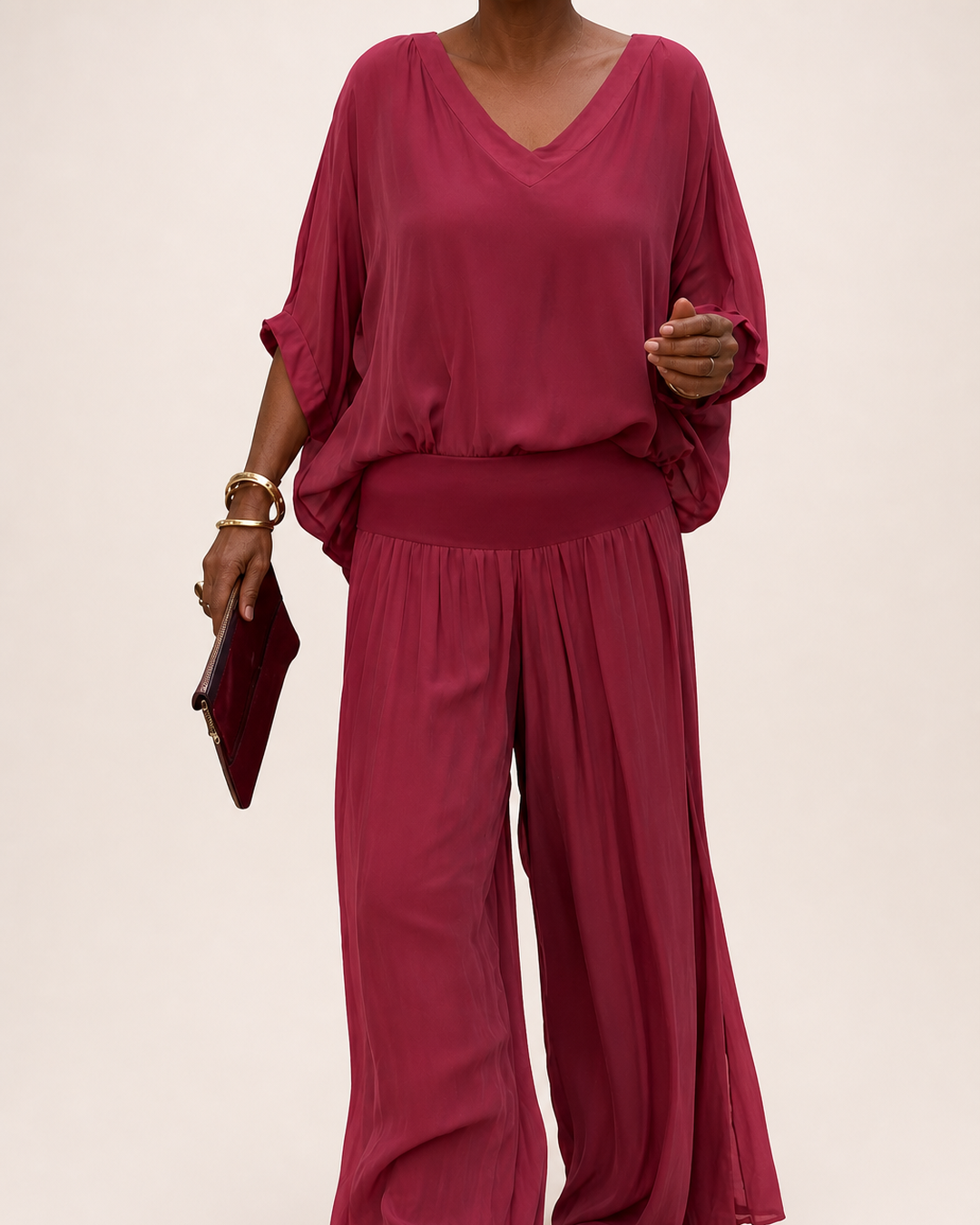 Nwamaka | Chic Solid Flowing Two-piece Set