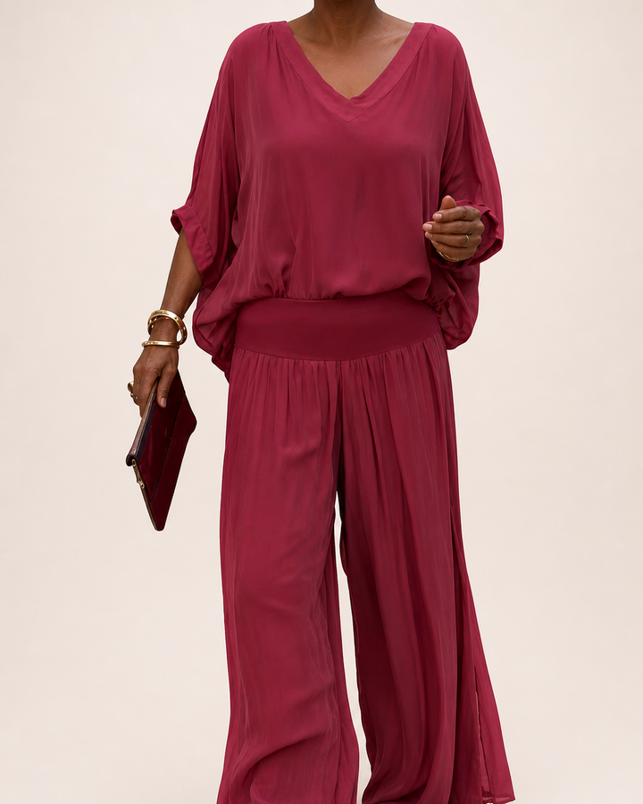 Nwamaka | Chic Solid Flowing Two-piece Set