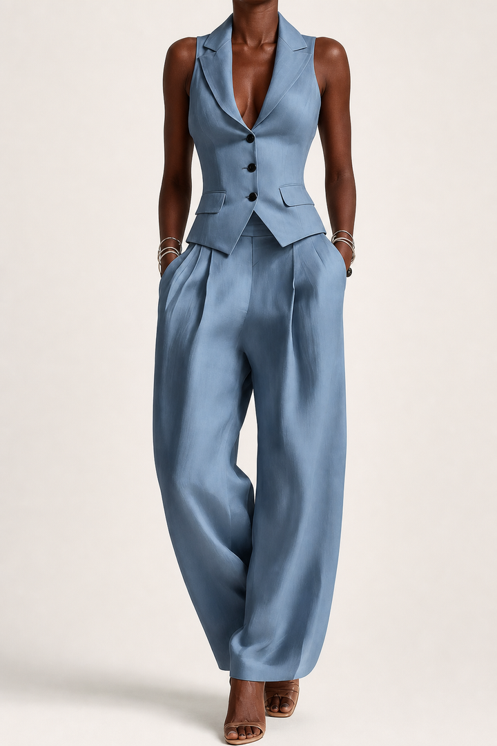 Nabou | Tailored Vest & Wide-leg Trousers Set
