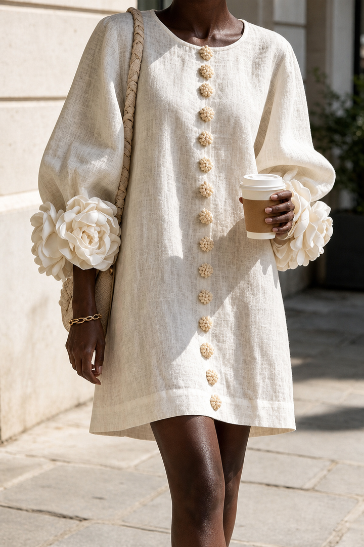 Adenike | Floral Button-down Mini Dress With Striking Floral Cuffs