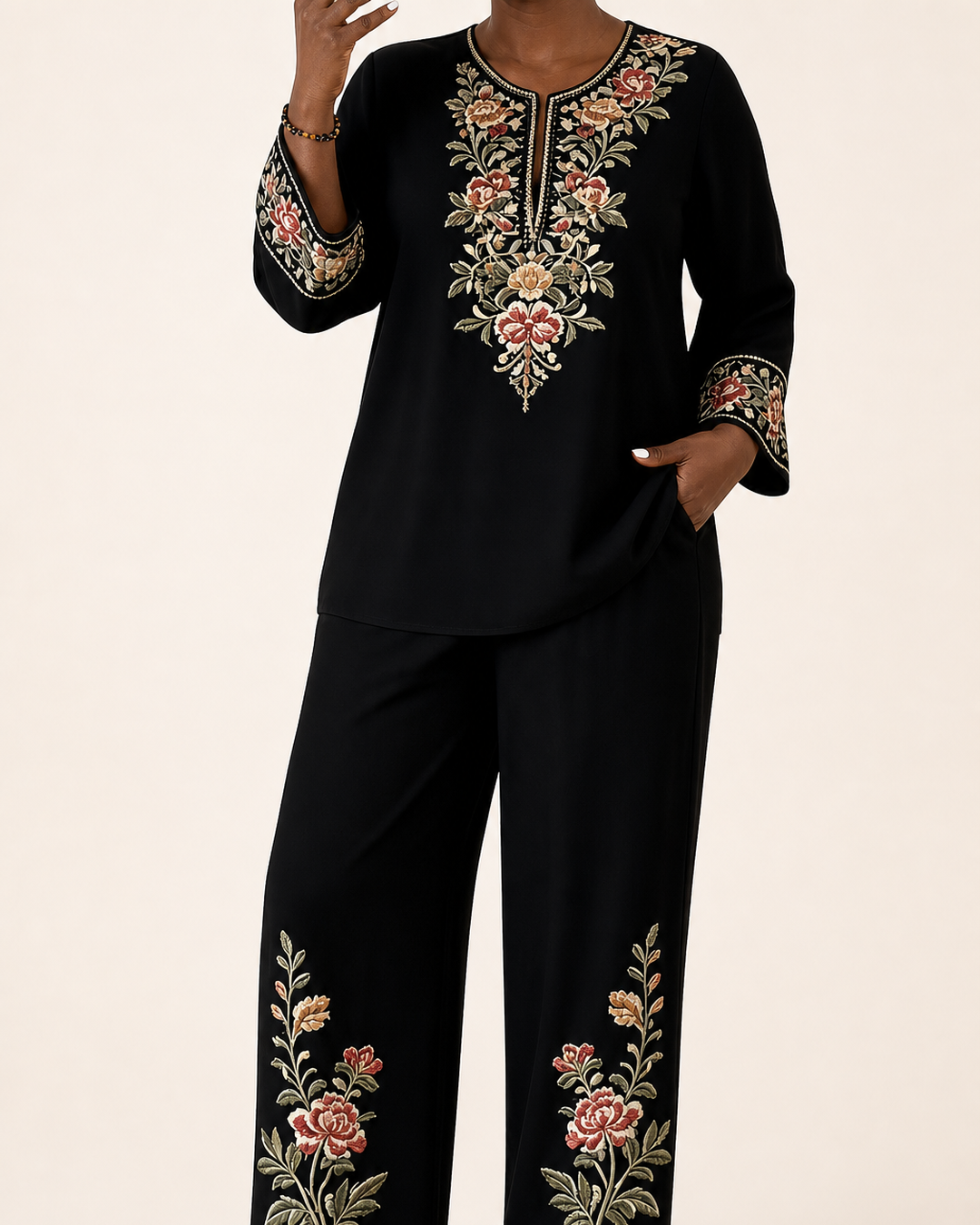 Modupeola | Floral Embroidered Two-piece Lounge Set
