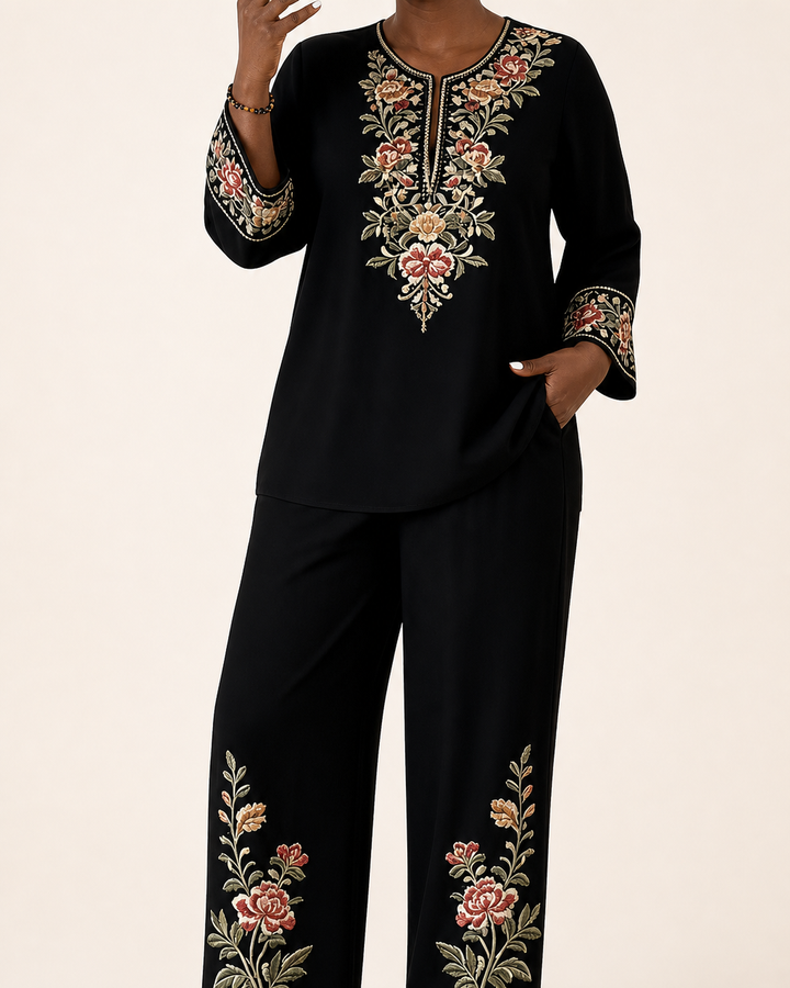 Modupeola | Floral Embroidered Two-piece Lounge Set