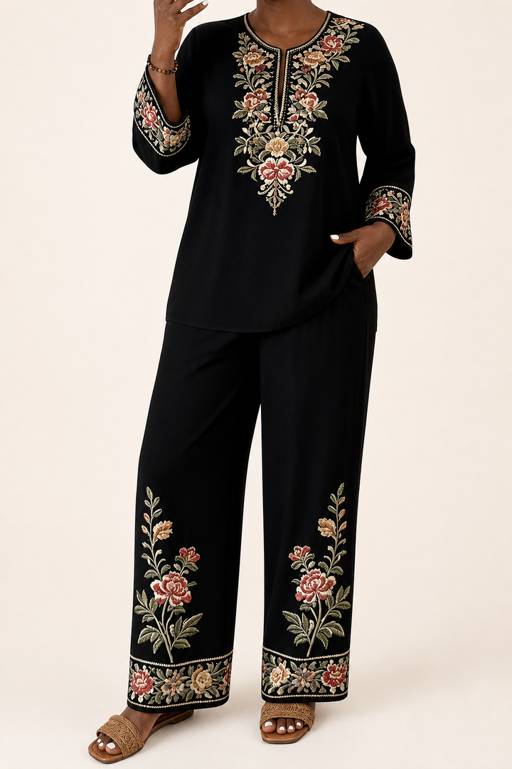 Modupeola | Floral Embroidered Two-piece Lounge Set