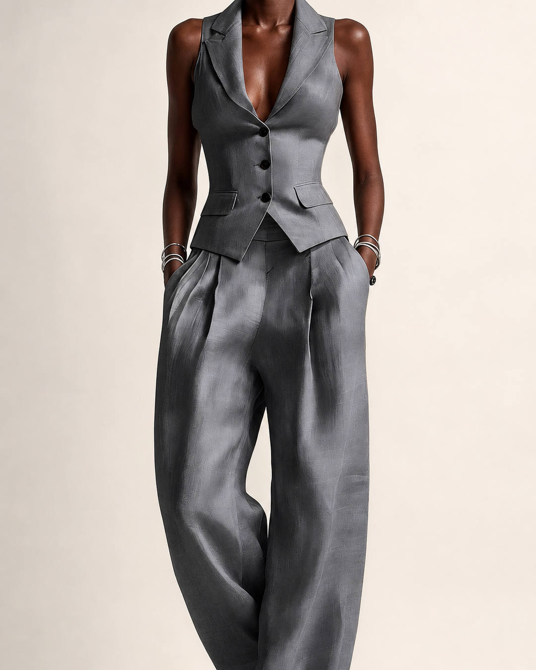 Nabou | Tailored Vest & Wide-leg Trousers Set
