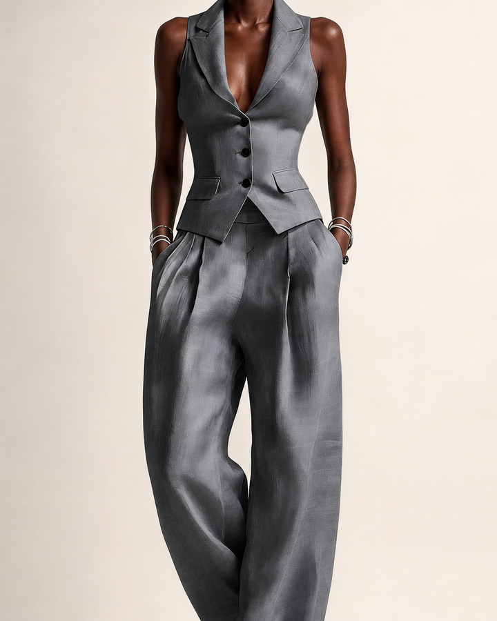 Nabou | Tailored Vest & Wide-leg Trousers Set