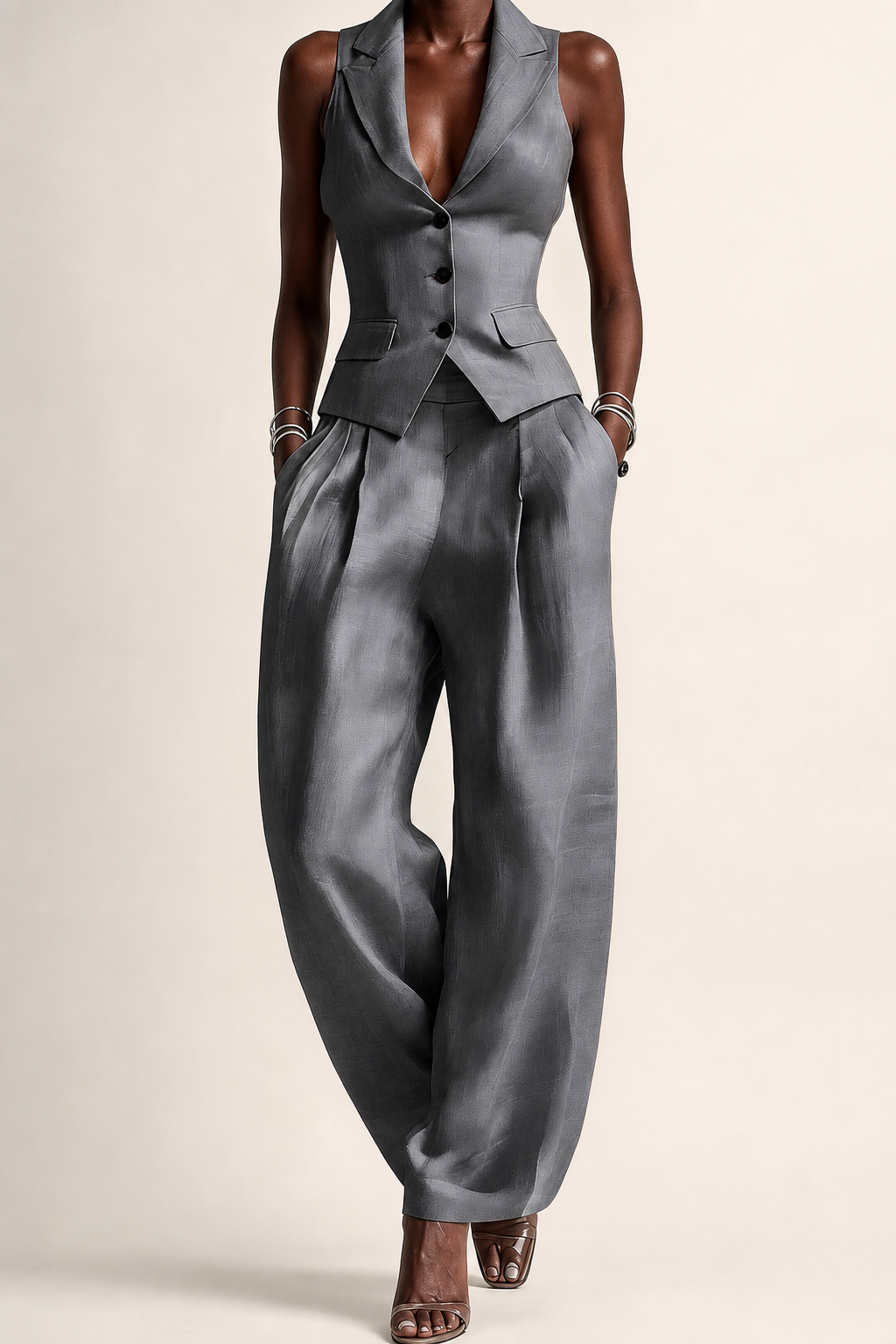 Nabou | Tailored Vest & Wide-leg Trousers Set