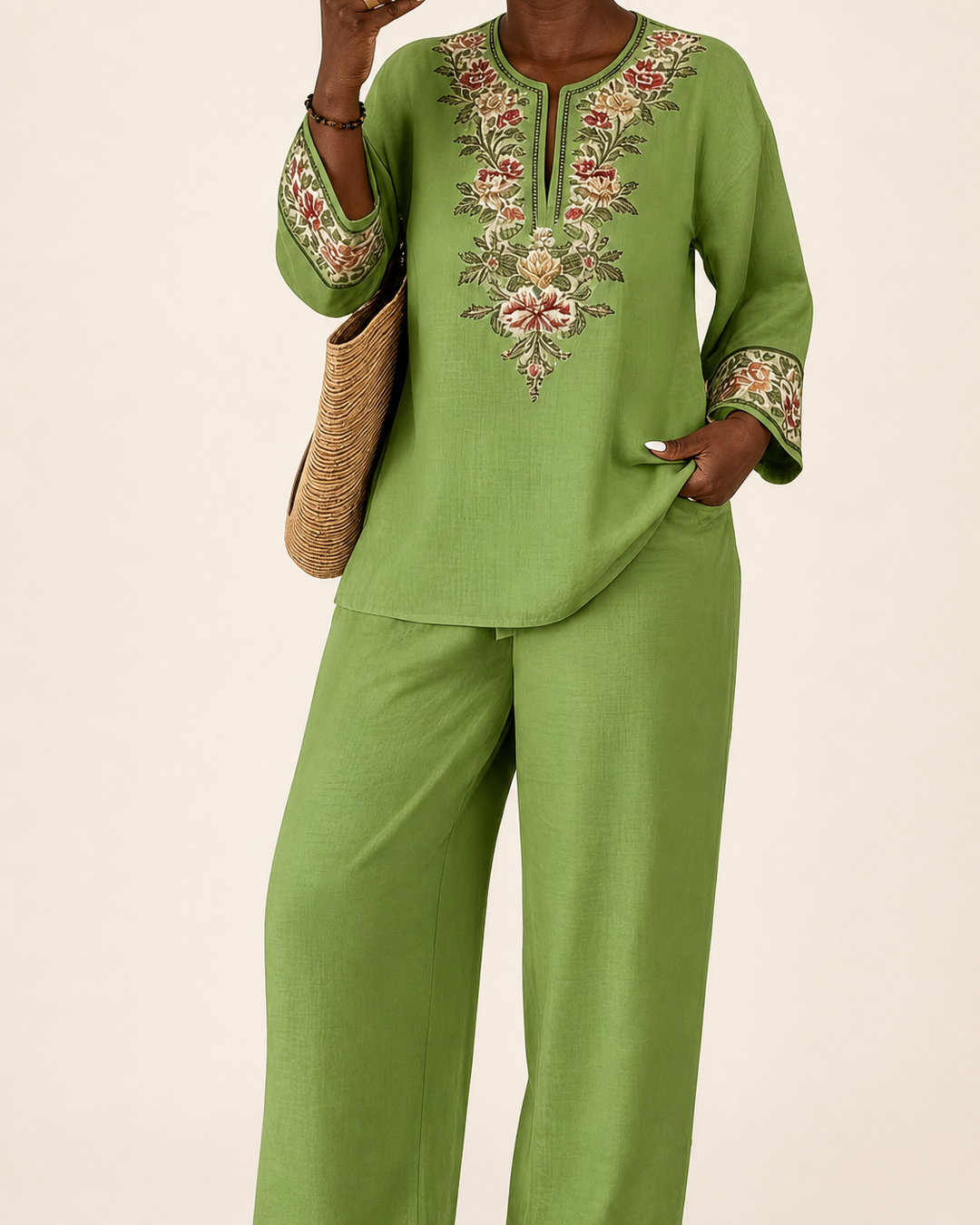Modupeola | Floral Embroidered Two-piece Lounge Set