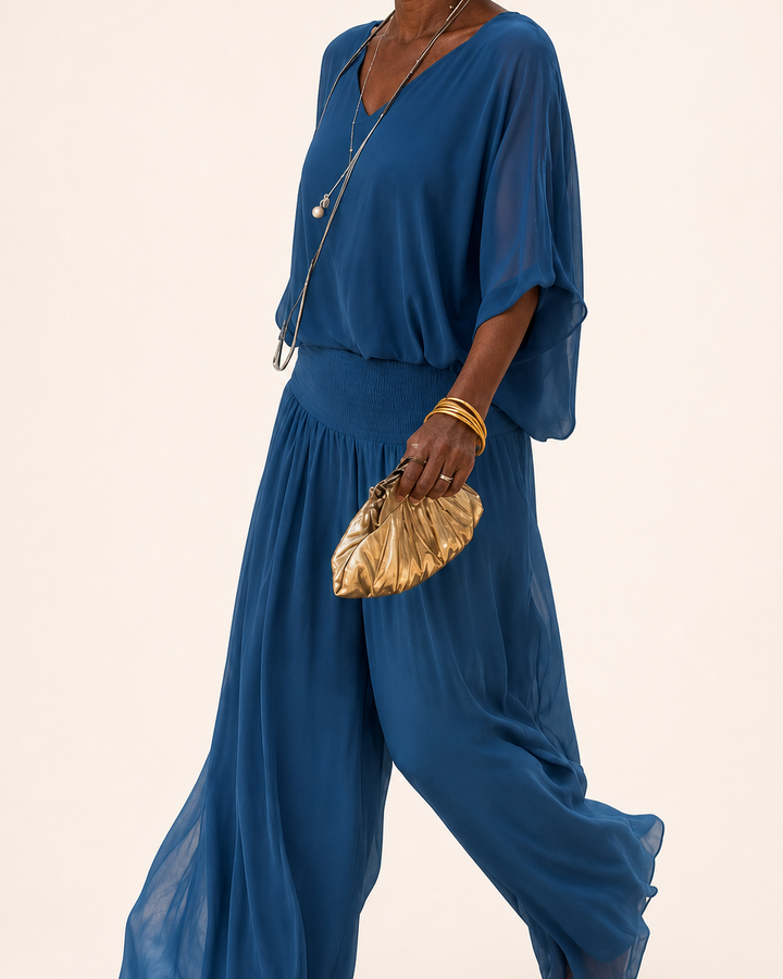 Nwamaka | Chic Solid Flowing Two-piece Set