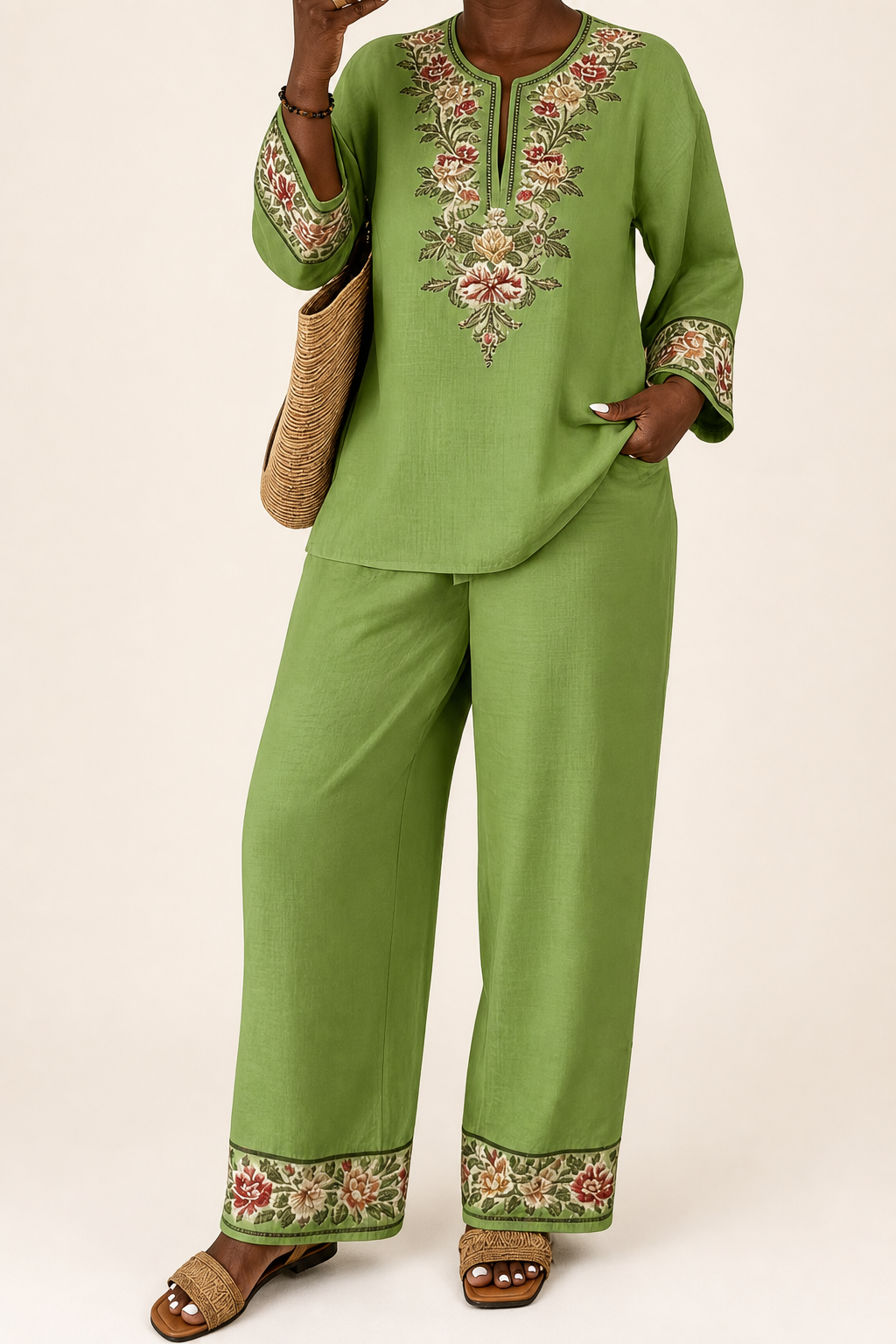 Modupeola | Floral Embroidered Two-piece Lounge Set