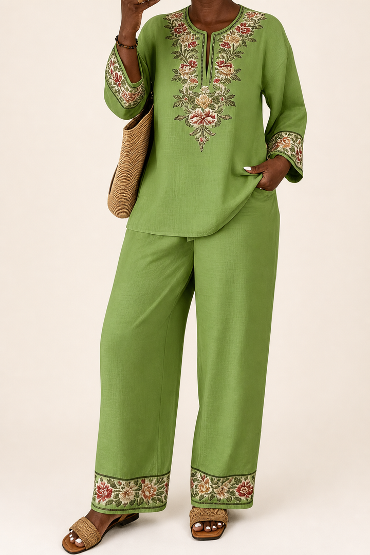 Modupeola | Floral Embroidered Two-piece Lounge Set
