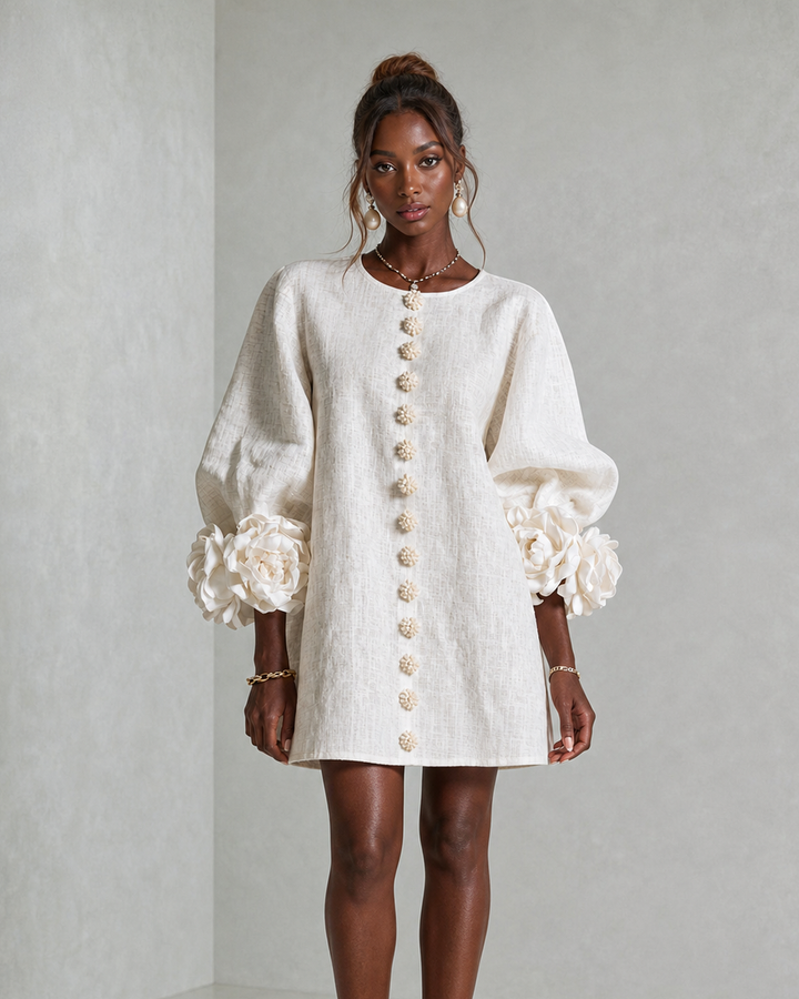 Adenike | Floral Button-down Mini Dress With Striking Floral Cuffs