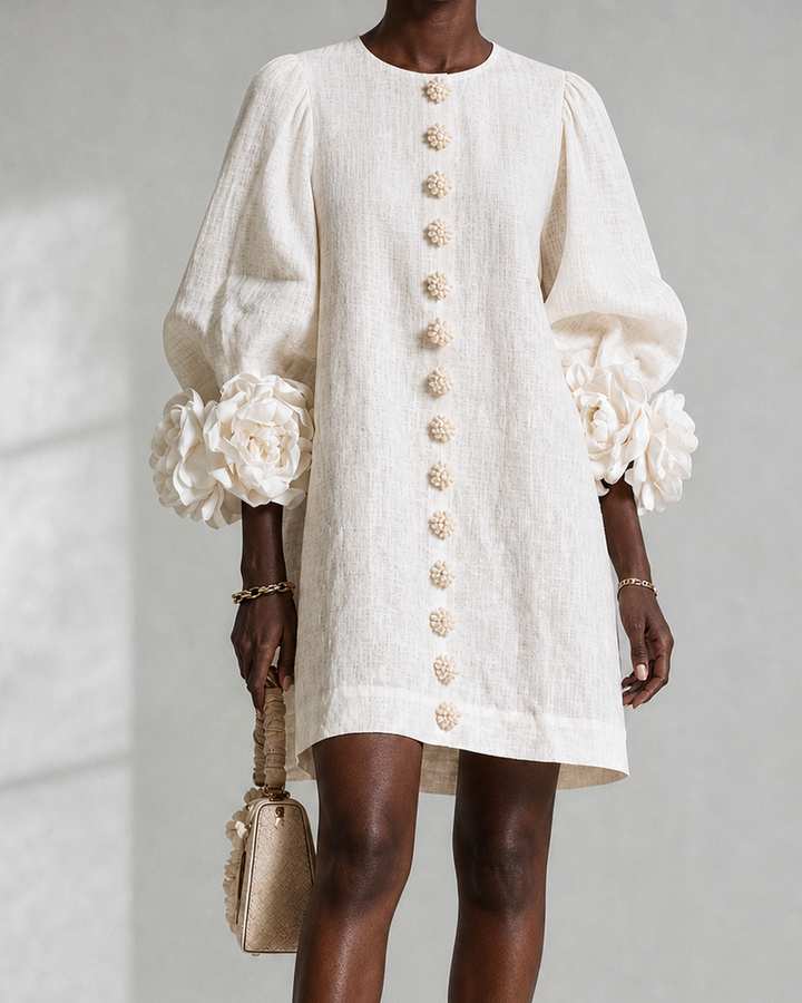 Adenike | Floral Button-down Mini Dress With Striking Floral Cuffs