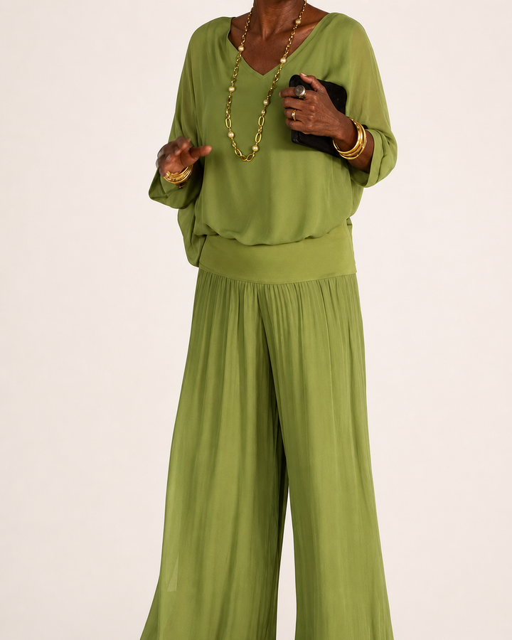 Nwamaka | Chic Solid Flowing Two-piece Set