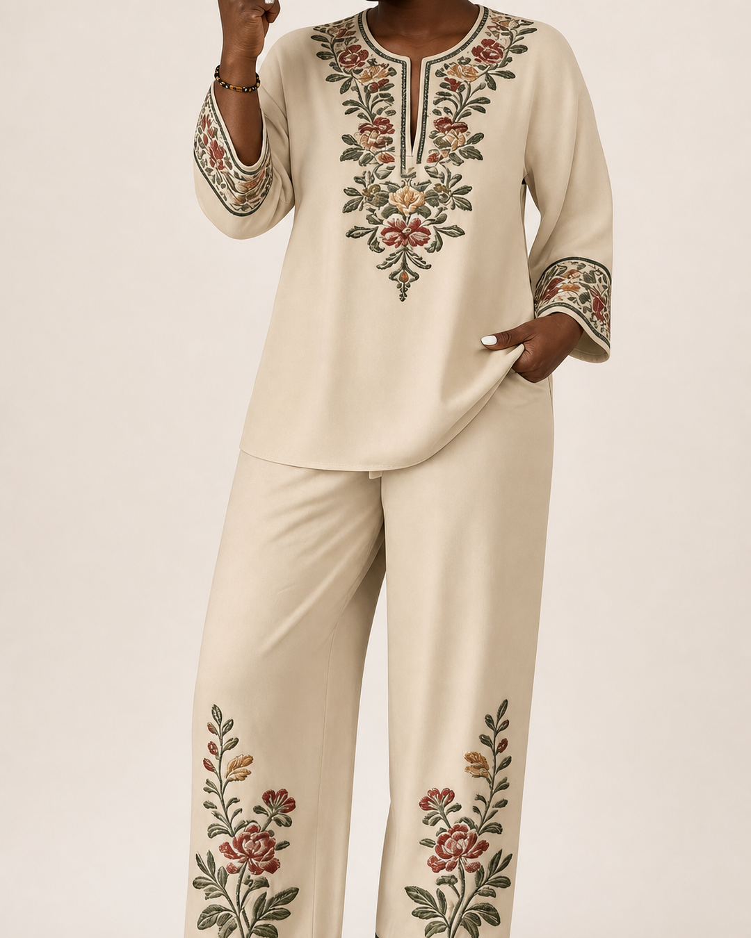 Modupeola | Floral Embroidered Two-piece Lounge Set