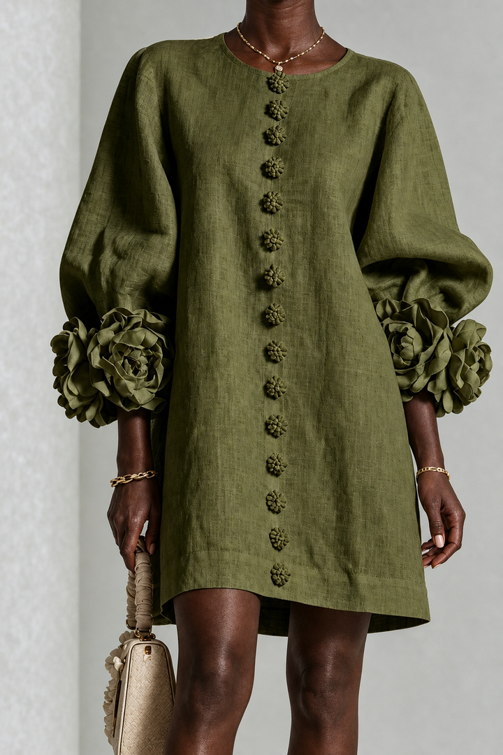 Adenike | Floral Button-down Mini Dress With Striking Floral Cuffs