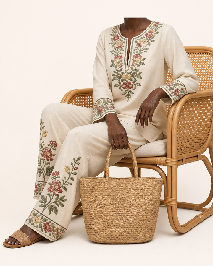 Modupeola | Floral Embroidered Two-piece Lounge Set