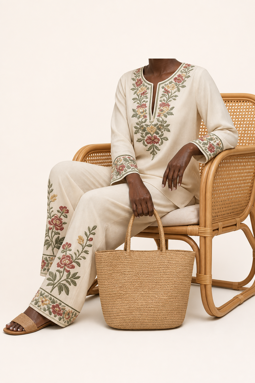 Modupeola | Floral Embroidered Two-piece Lounge Set
