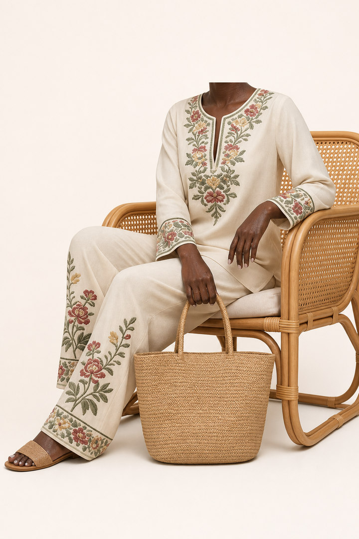 Modupeola | Floral Embroidered Two-piece Lounge Set