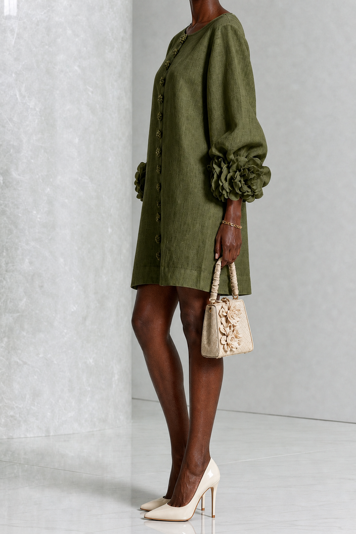 Adenike | Floral Button-down Mini Dress With Striking Floral Cuffs