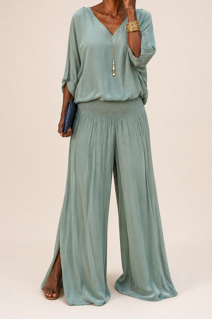 Nwamaka | Chic Solid Flowing Two-piece Set