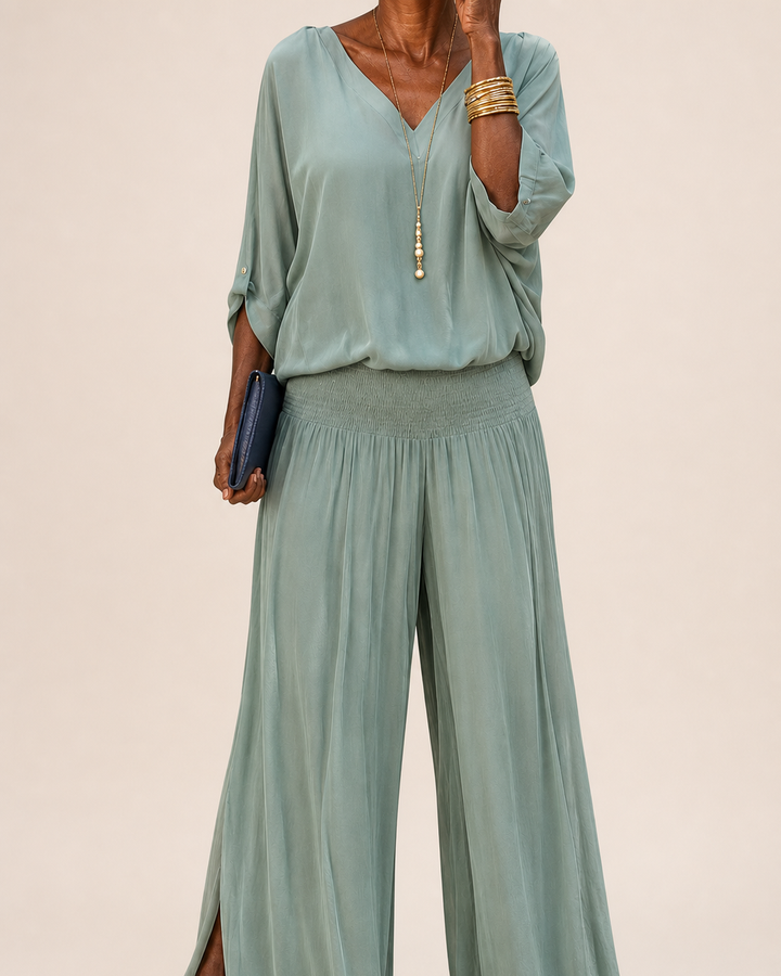 Nwamaka | Chic Solid Flowing Two-piece Set