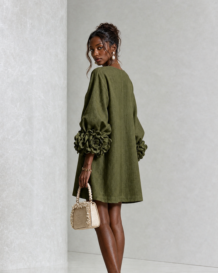 Adenike | Floral Button-down Mini Dress With Striking Floral Cuffs