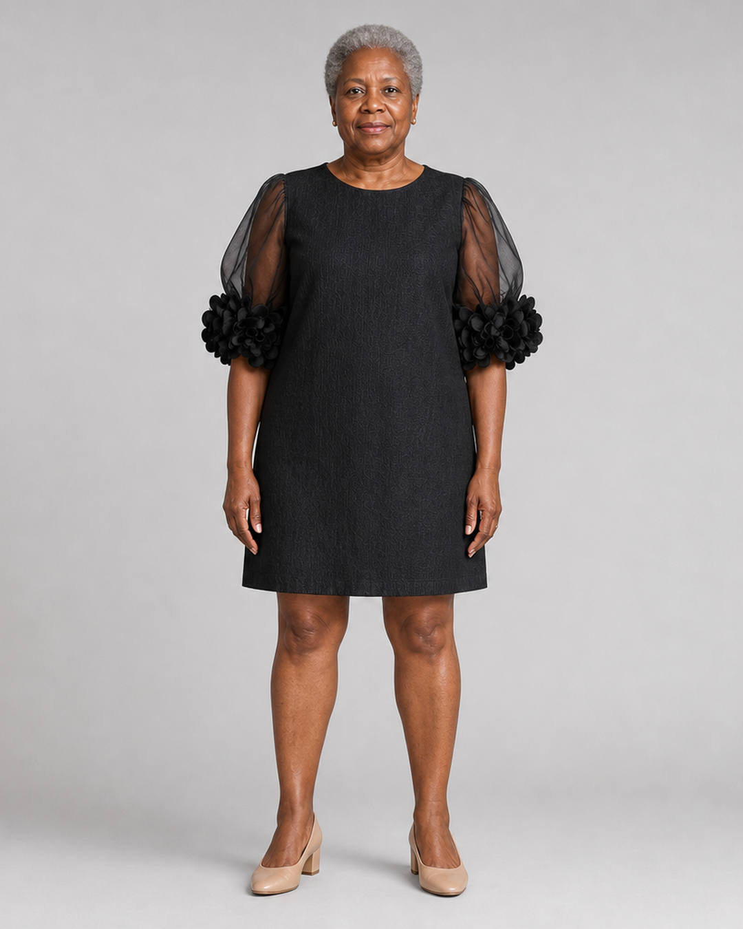 Njeri | Black Organza Puff-sleeved Mini Dress With Striking Floral Cuffs