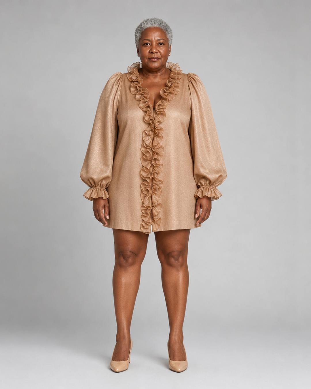 Salimatou | Ruffled Puff-sleeve Loose Straight-cut Mini Dress