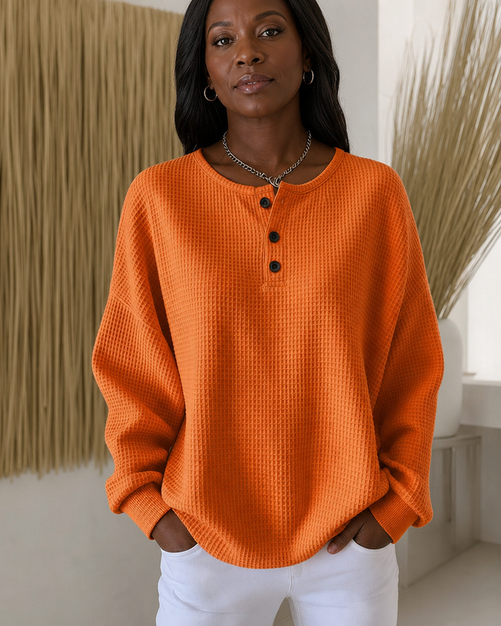 Mirabel | Cozy Waffle Henley Sweatshirt