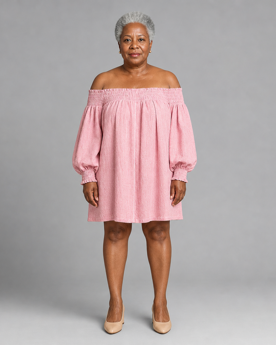 Wairimu | Pink Off-shoulder Lantern Sleeve A-line Loose Mini Dress