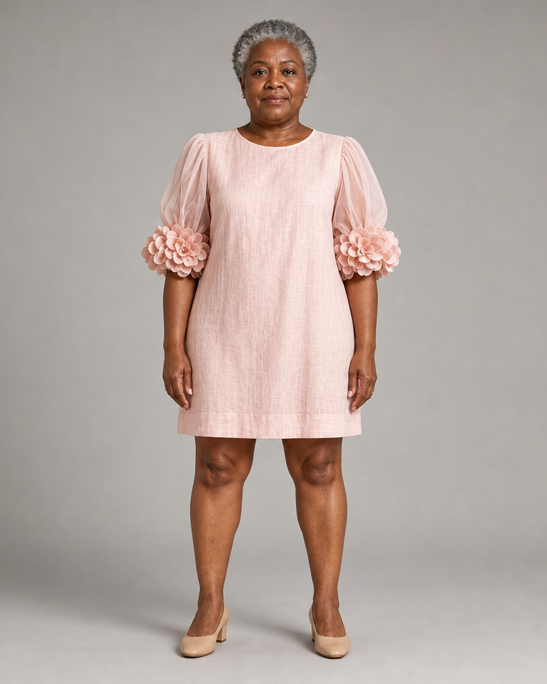 Nokuthula | Pink Organza Puff-sleeved Mini Dress With Striking Floral Cuffs