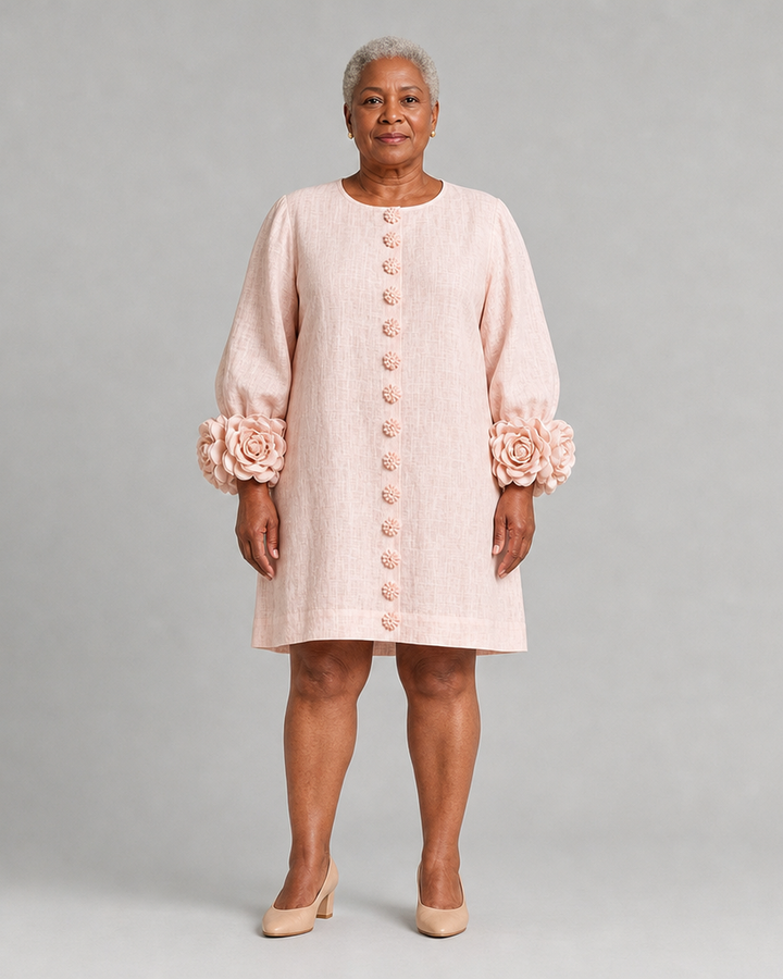 Adunni | Pink Floral Button-down Mini Dress With Striking Floral Cuffs