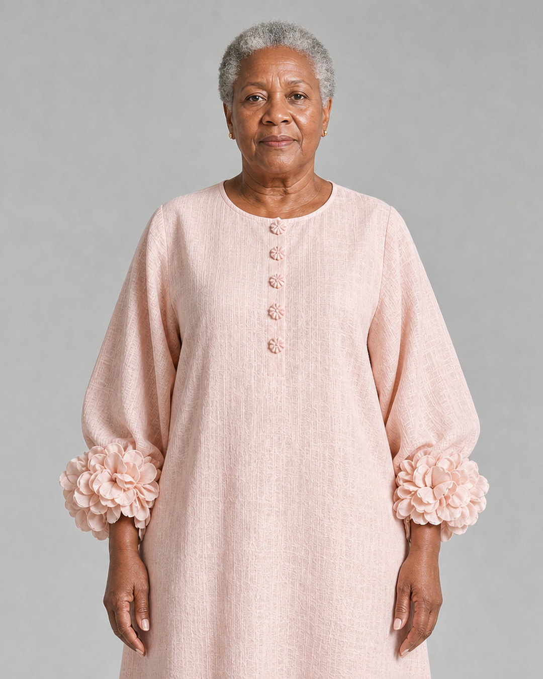 Chinelo | Pink Floral Button-down Midi Dress With Striking Floral Cuffs