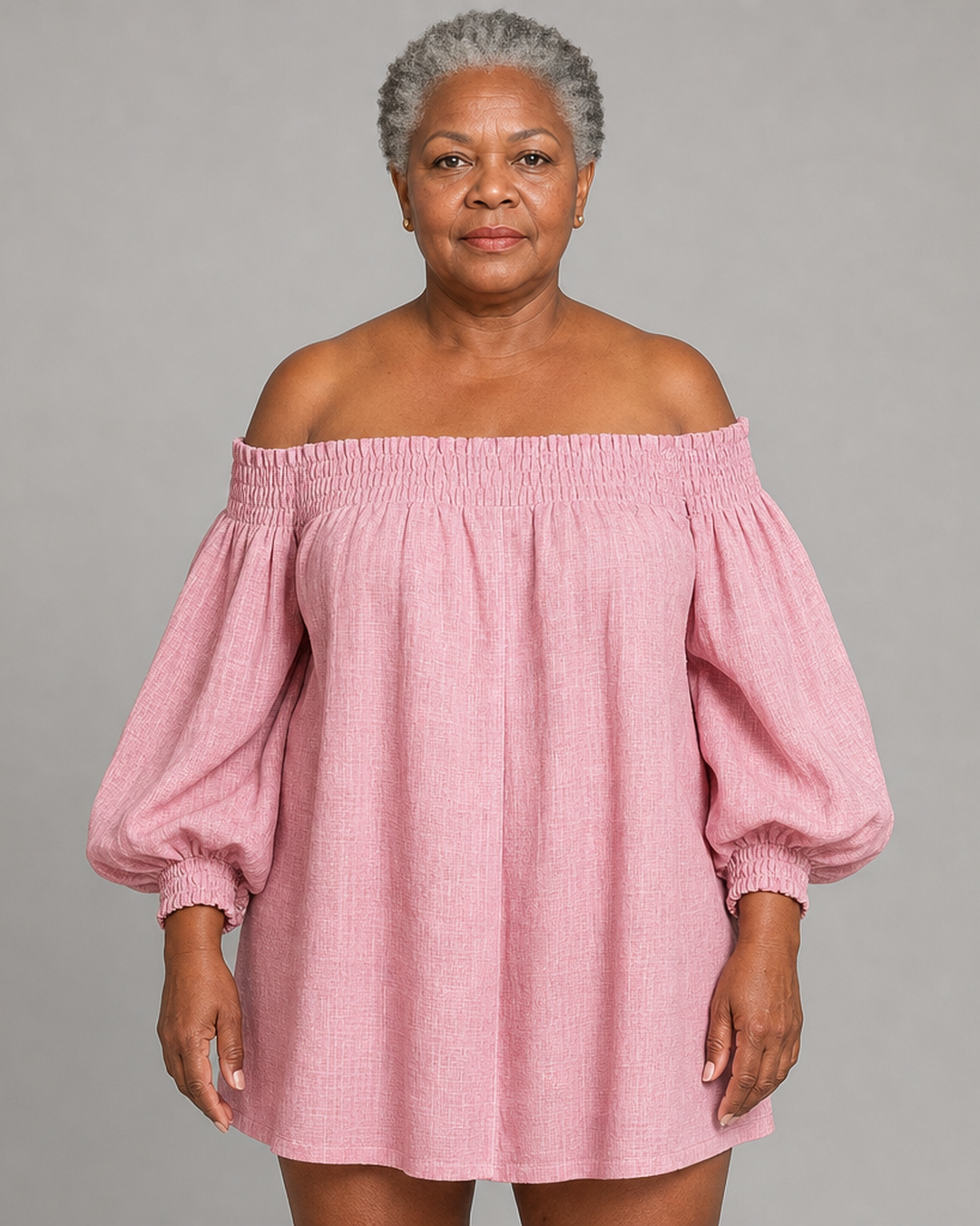 Wairimu | Pink Off-shoulder Lantern Sleeve A-line Loose Mini Dress