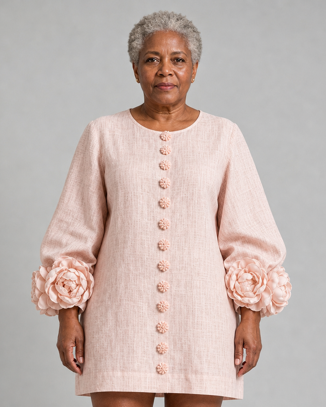 Adunni | Pink Floral Button-down Mini Dress With Striking Floral Cuffs