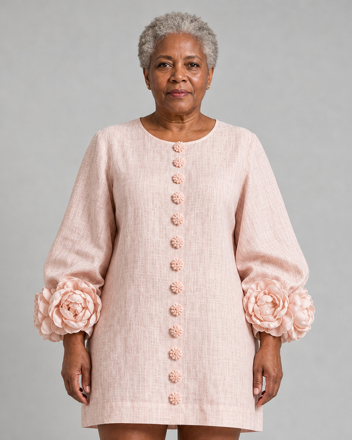 Adunni | Pink Floral Button-down Mini Dress With Striking Floral Cuffs