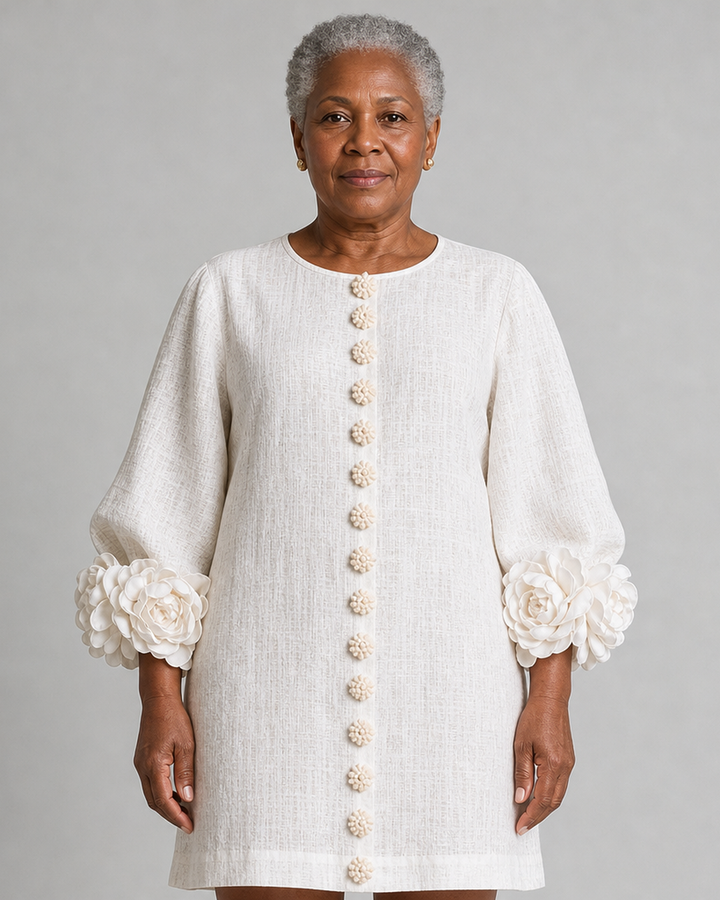 Adenike | Floral Button-down Mini Dress With Striking Floral Cuffs