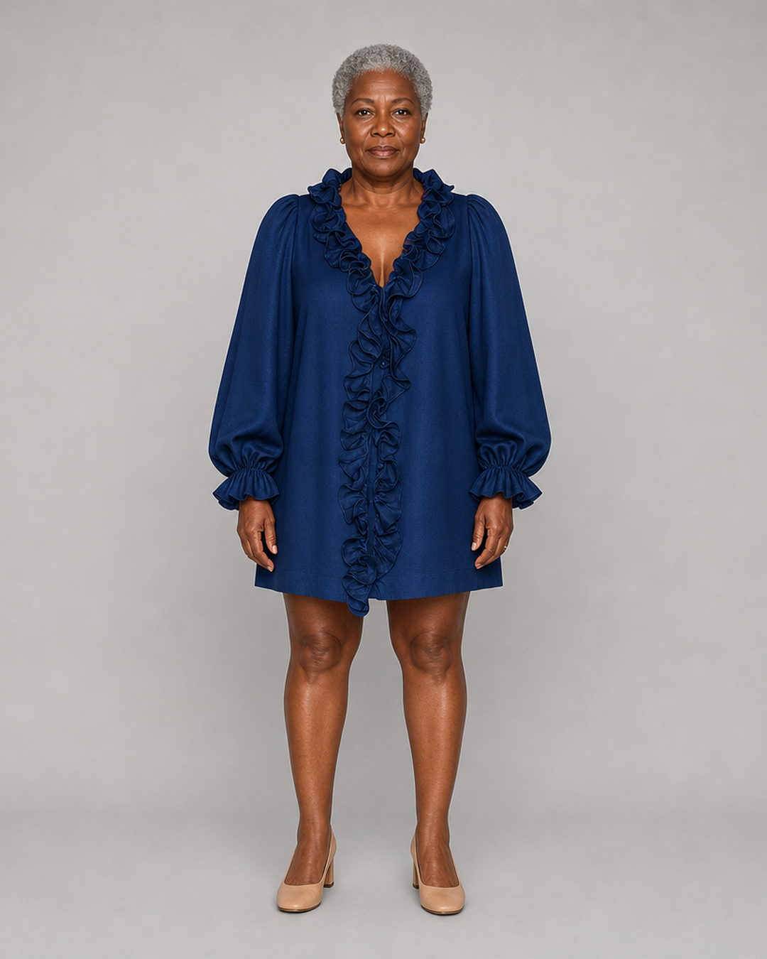 Salimatou | Ruffled Puff-sleeve Loose Straight-cut Mini Dress
