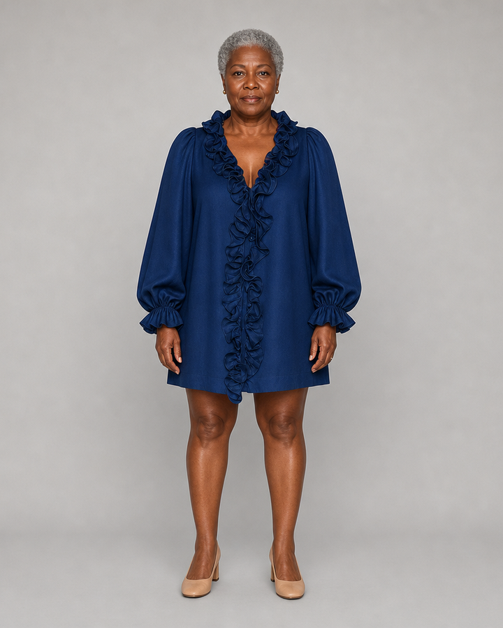Salimatou | Ruffled Puff-sleeve Loose Straight-cut Mini Dress