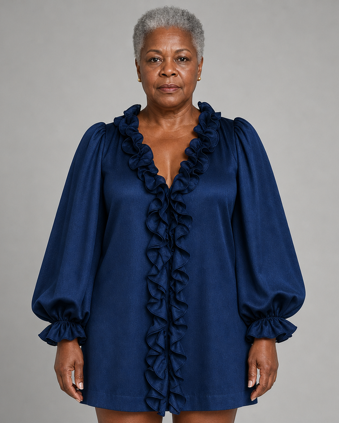 Salimatou | Ruffled Puff-sleeve Loose Straight-cut Mini Dress