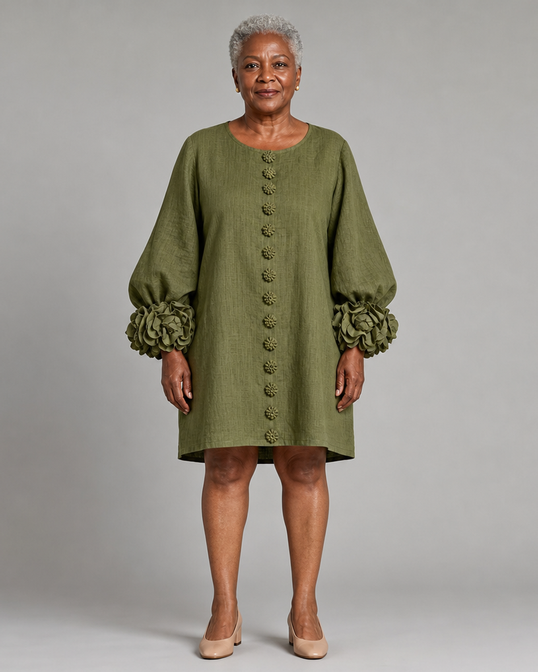 Adenike | Floral Button-down Mini Dress With Striking Floral Cuffs