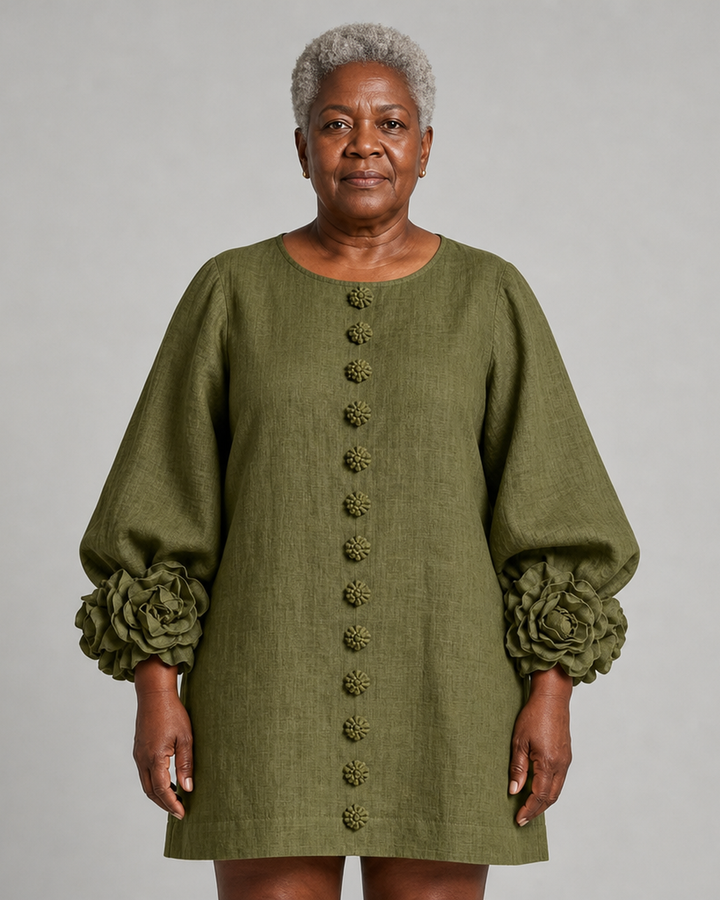 Adenike | Floral Button-down Mini Dress With Striking Floral Cuffs