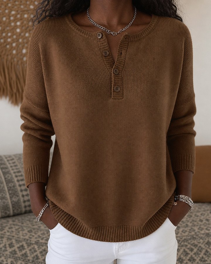 Helena | Henley Button-up Knit Sweater
