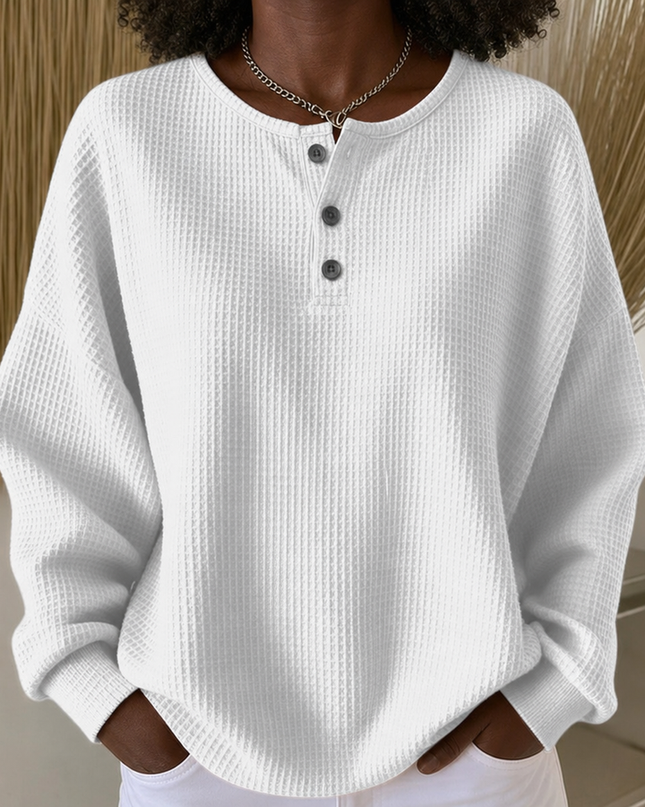 Mirabel | Cozy Waffle Henley Sweatshirt