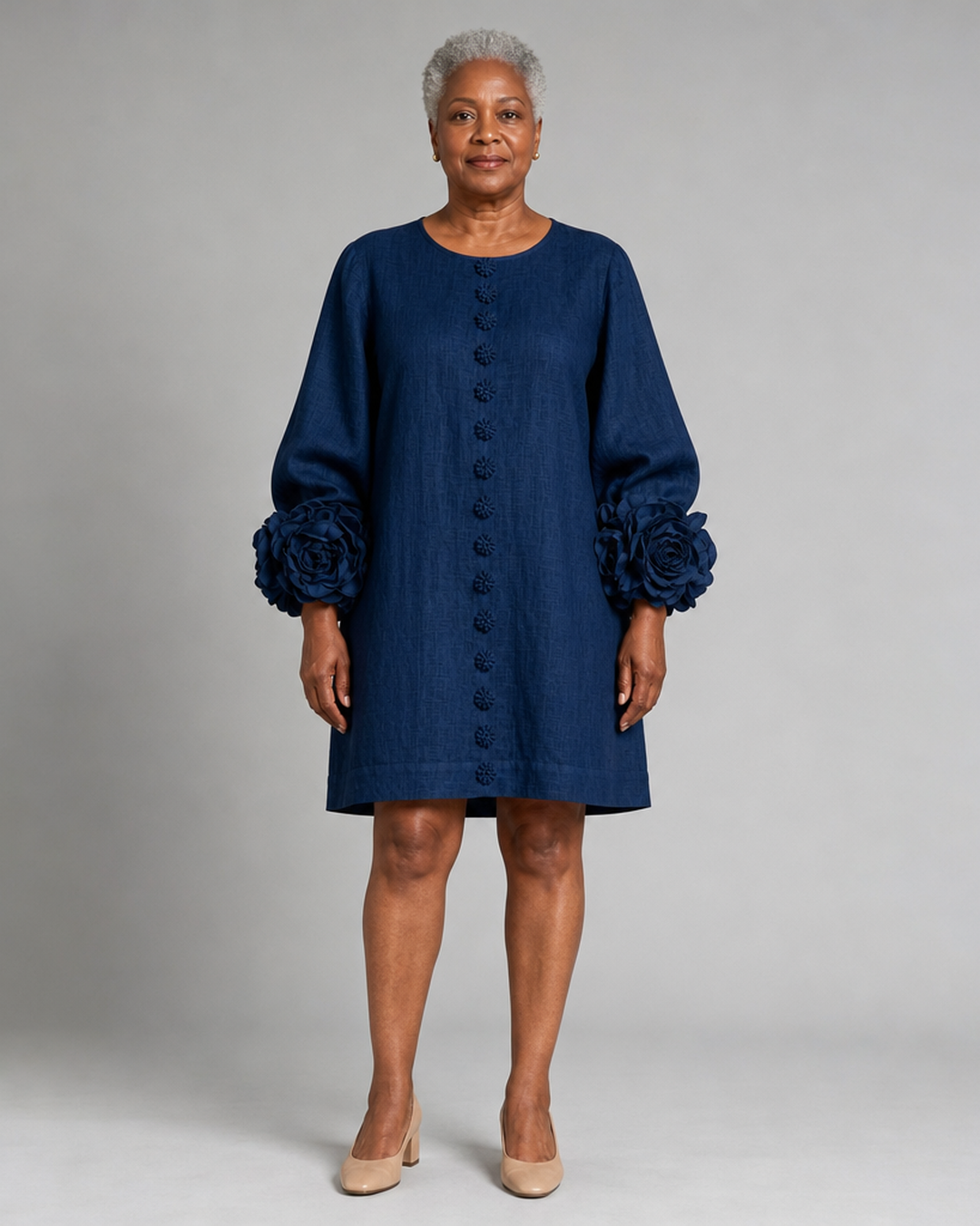 Adenike | Floral Button-down Mini Dress With Striking Floral Cuffs