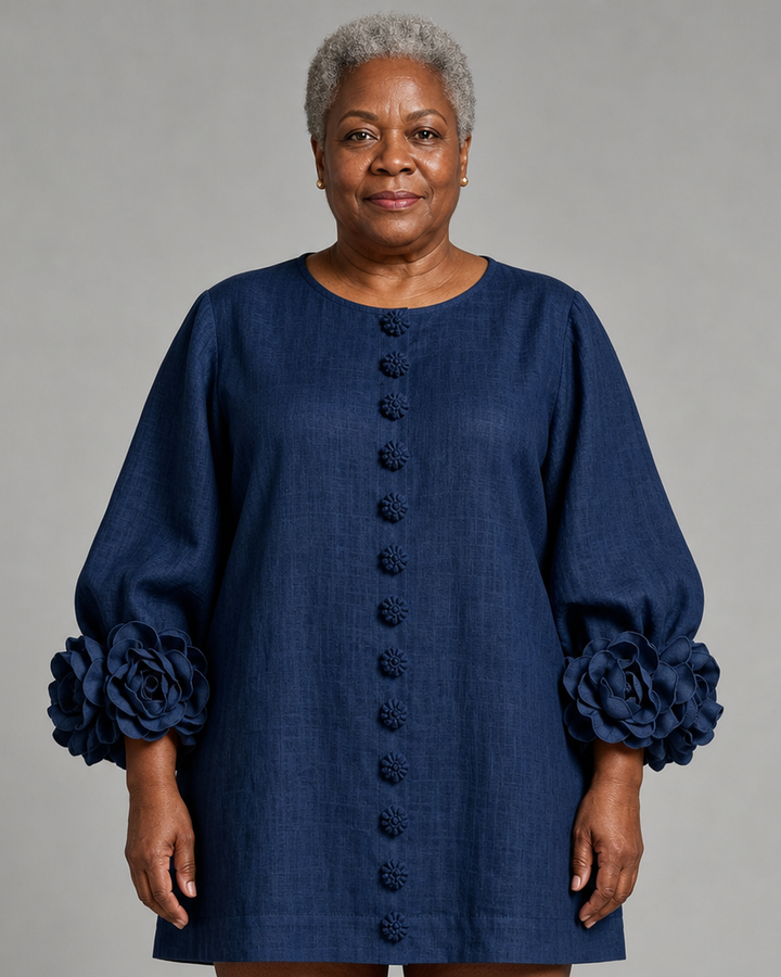 Adenike | Floral Button-down Mini Dress With Striking Floral Cuffs