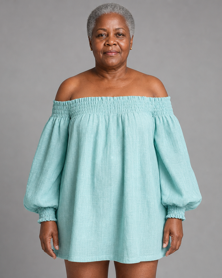 Wairimu | Pink Off-shoulder Lantern Sleeve A-line Loose Mini Dress