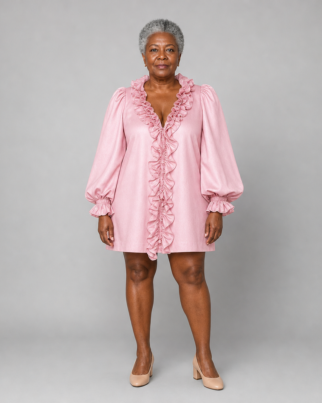 Salimatou | Ruffled Puff-sleeve Loose Straight-cut Mini Dress
