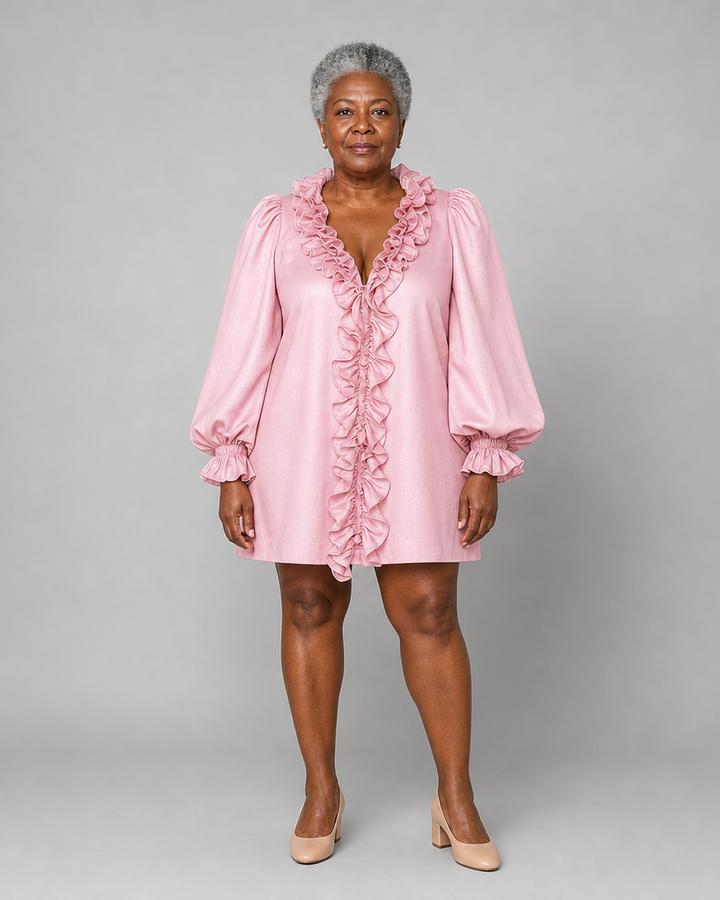 Salimatou | Ruffled Puff-sleeve Loose Straight-cut Mini Dress